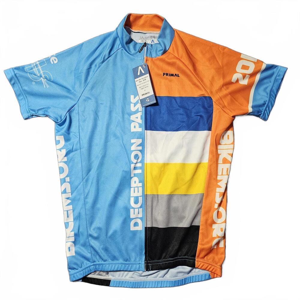 NEW Primal Cycling Jersey Mens XS Orange Blue 2018 Deception Pass Short Sleeve